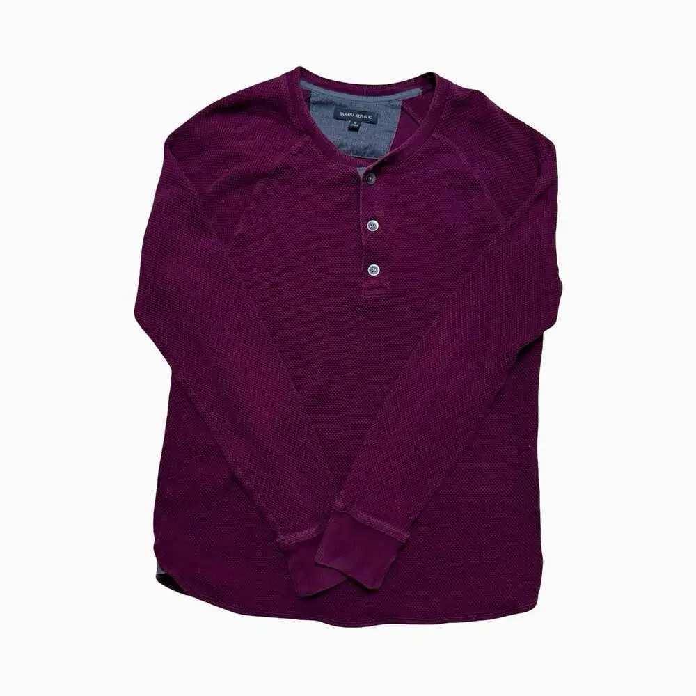 Banana Republic Men’s L Burgundy Long Sleeve Solid Henley Knit T-Shirt Button